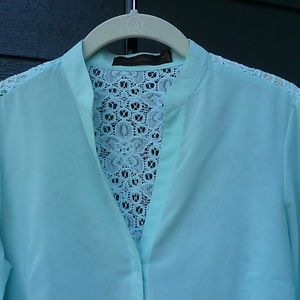 The Limited BLOUSE Mint Green  BUTTON DOWN LACE ON  BACK SMALL